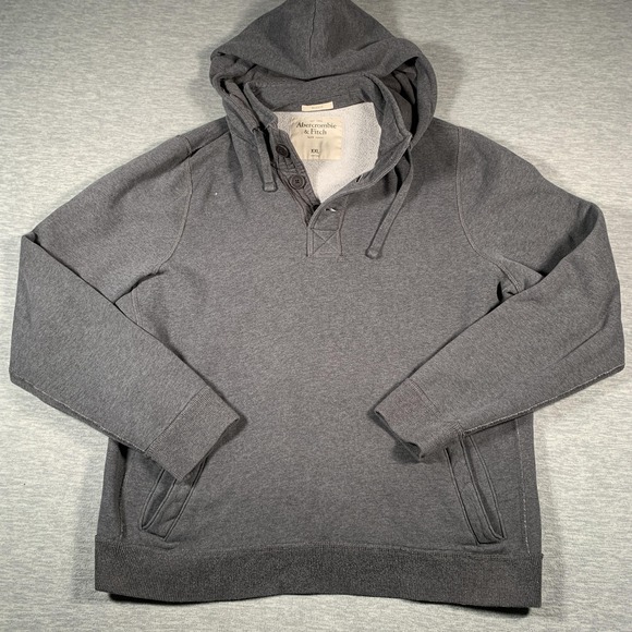 Abercrombie & Fitch Hoodie Mens 2XL Gray Sherpa Lined Henley Button Pullover - Picture 1 of 14